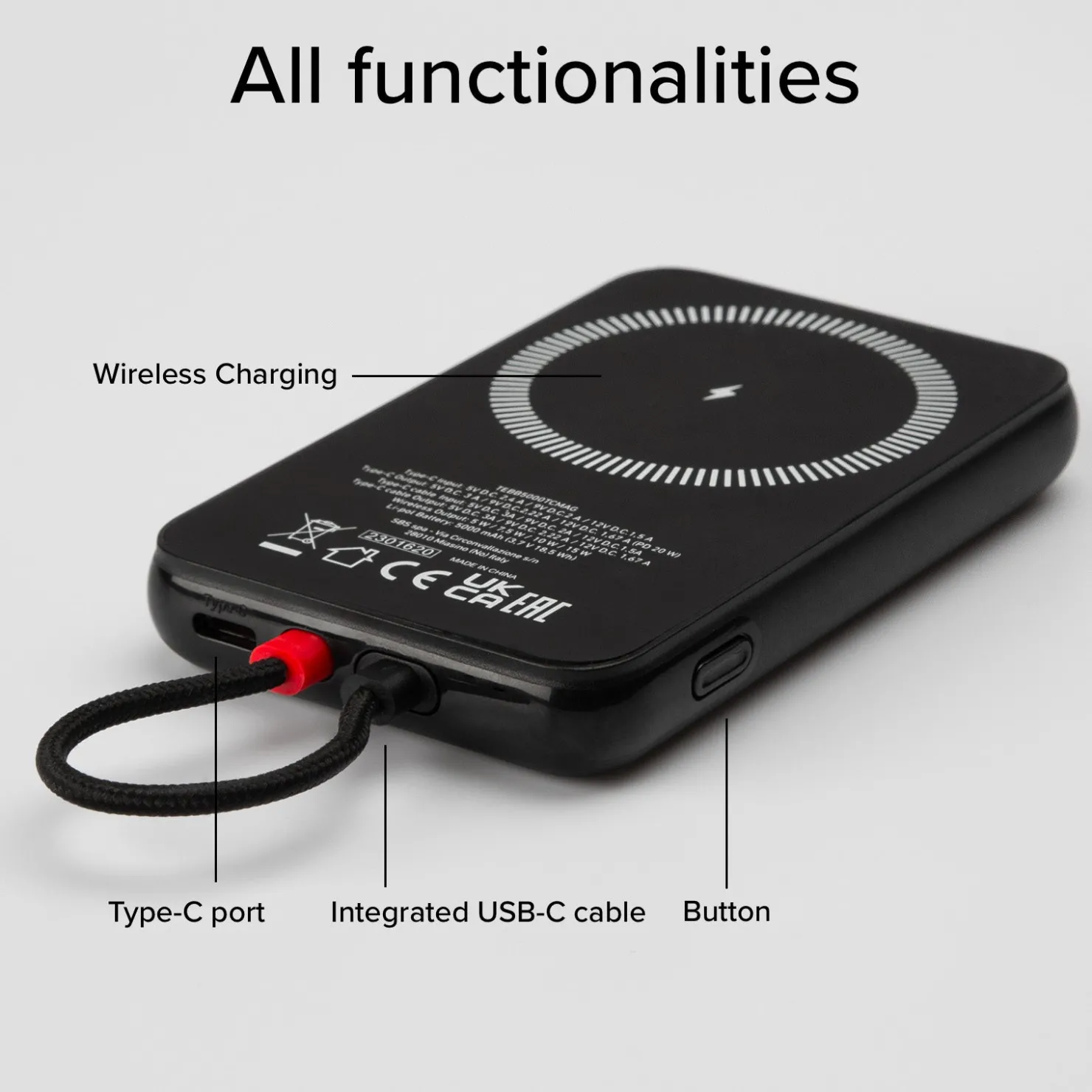 5000 mAh Powerbank mit integriertem USB-C Kabel, PD 20 W Ladegerät kompatibel mit MagSafe Wireless Charging|SBS Sale