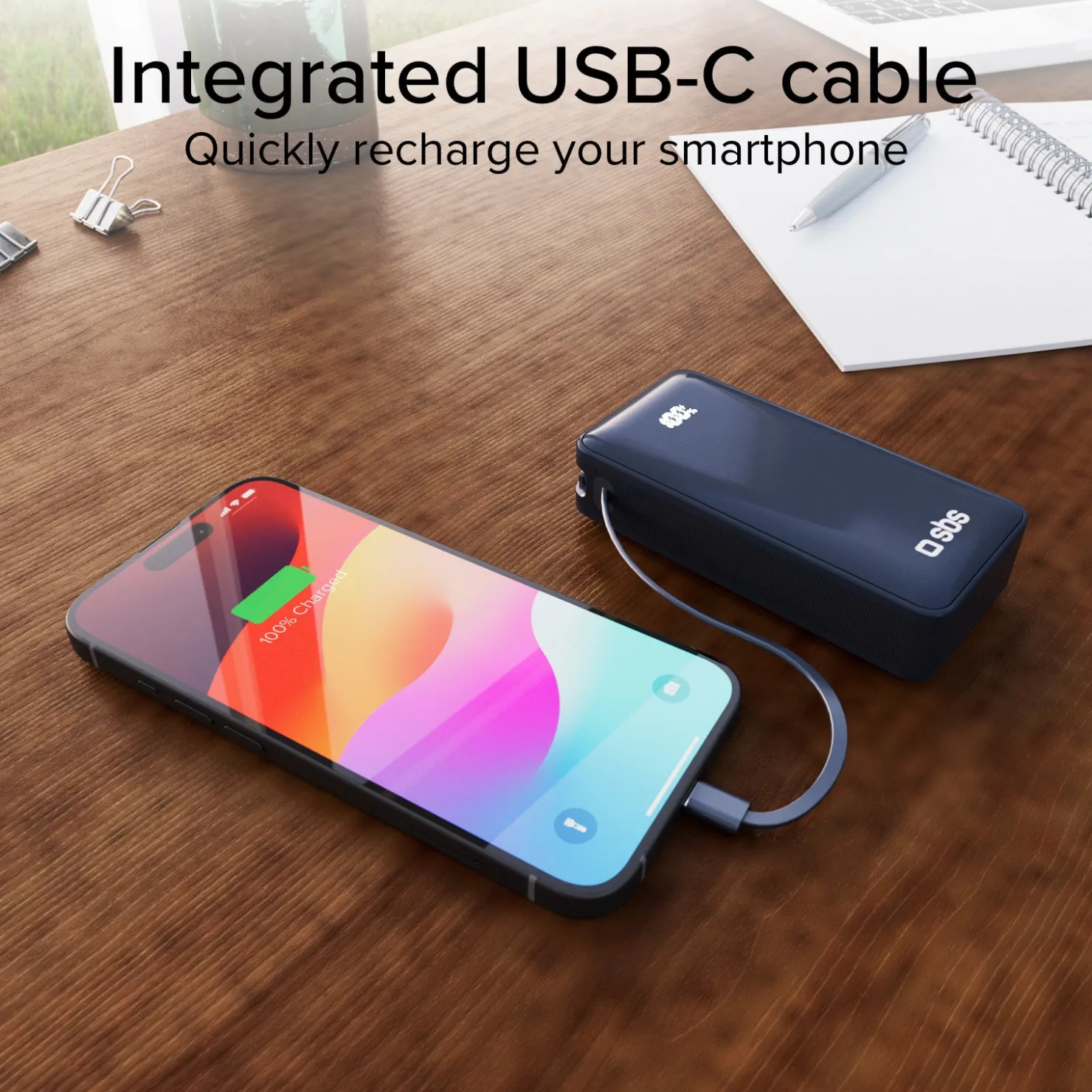 10.000 mAh-Powerbank mit integriertem USB-C Kabel|SBS Outlet