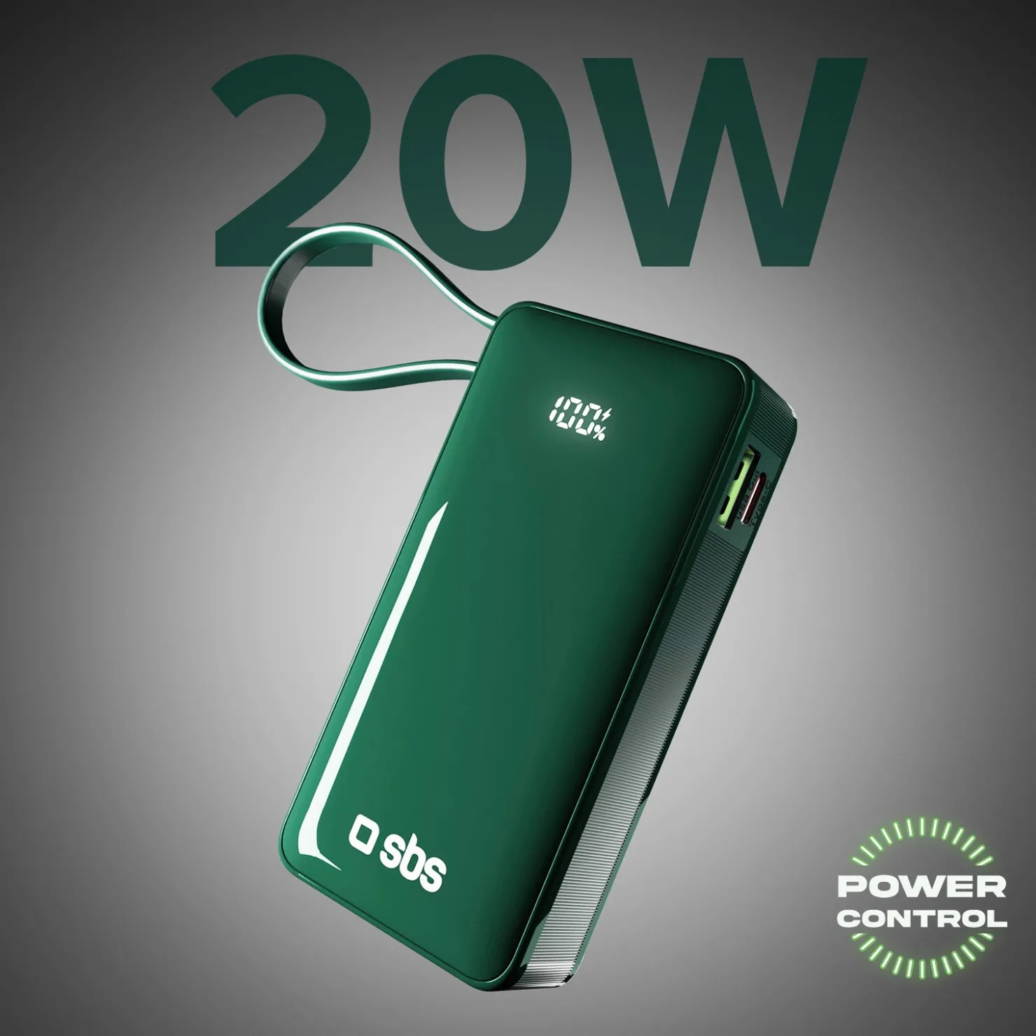 10.000 mAh-Powerbank mit integriertem USB-C Kabel|SBS Outlet
