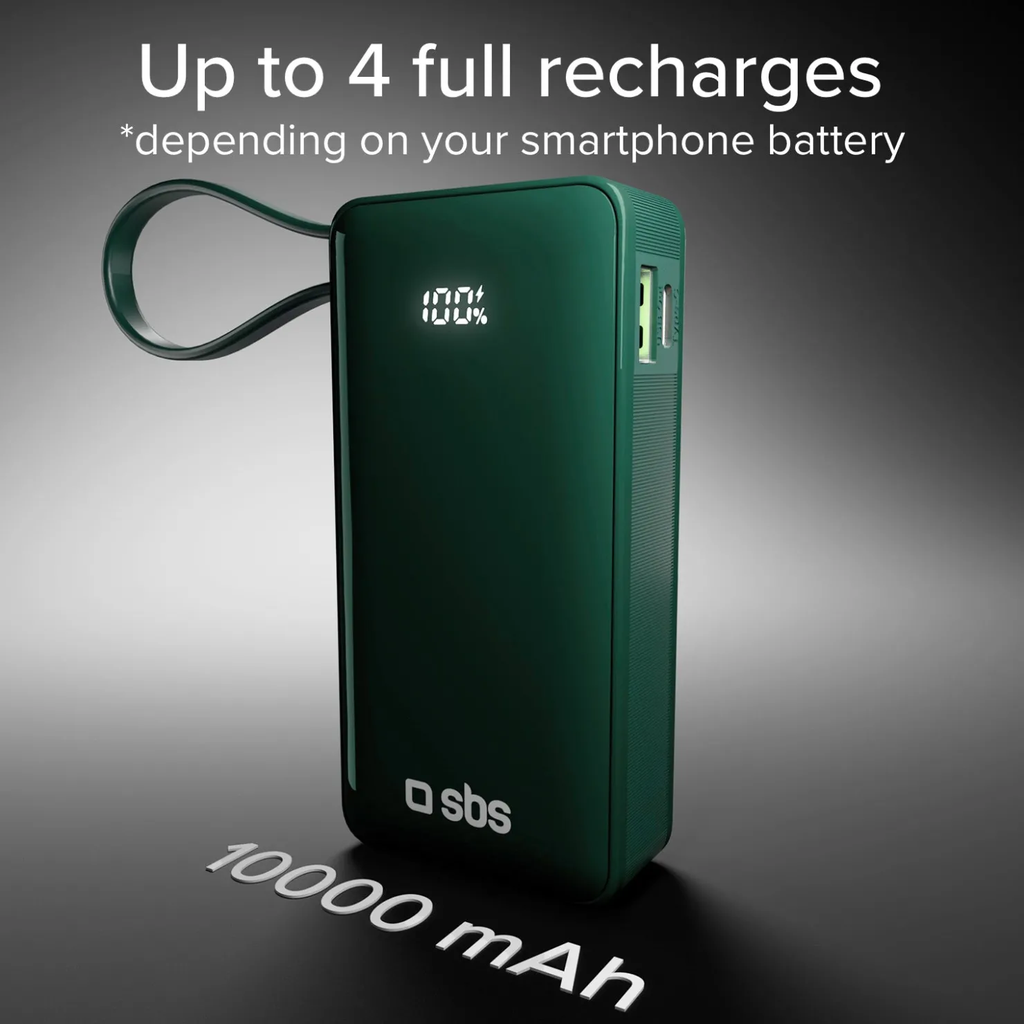 10.000 mAh-Powerbank mit integriertem USB-C Kabel|SBS Outlet