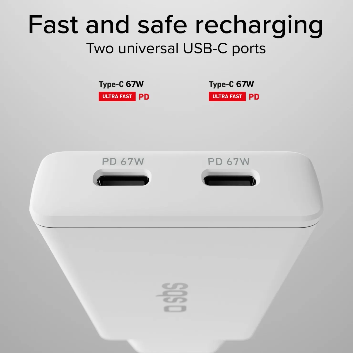 GaN ultraflaches 67-Watt-Ladegerät mit zwei USB-C Power Delivery-Anschlüssen, europäischer Stecker|SBS Discount