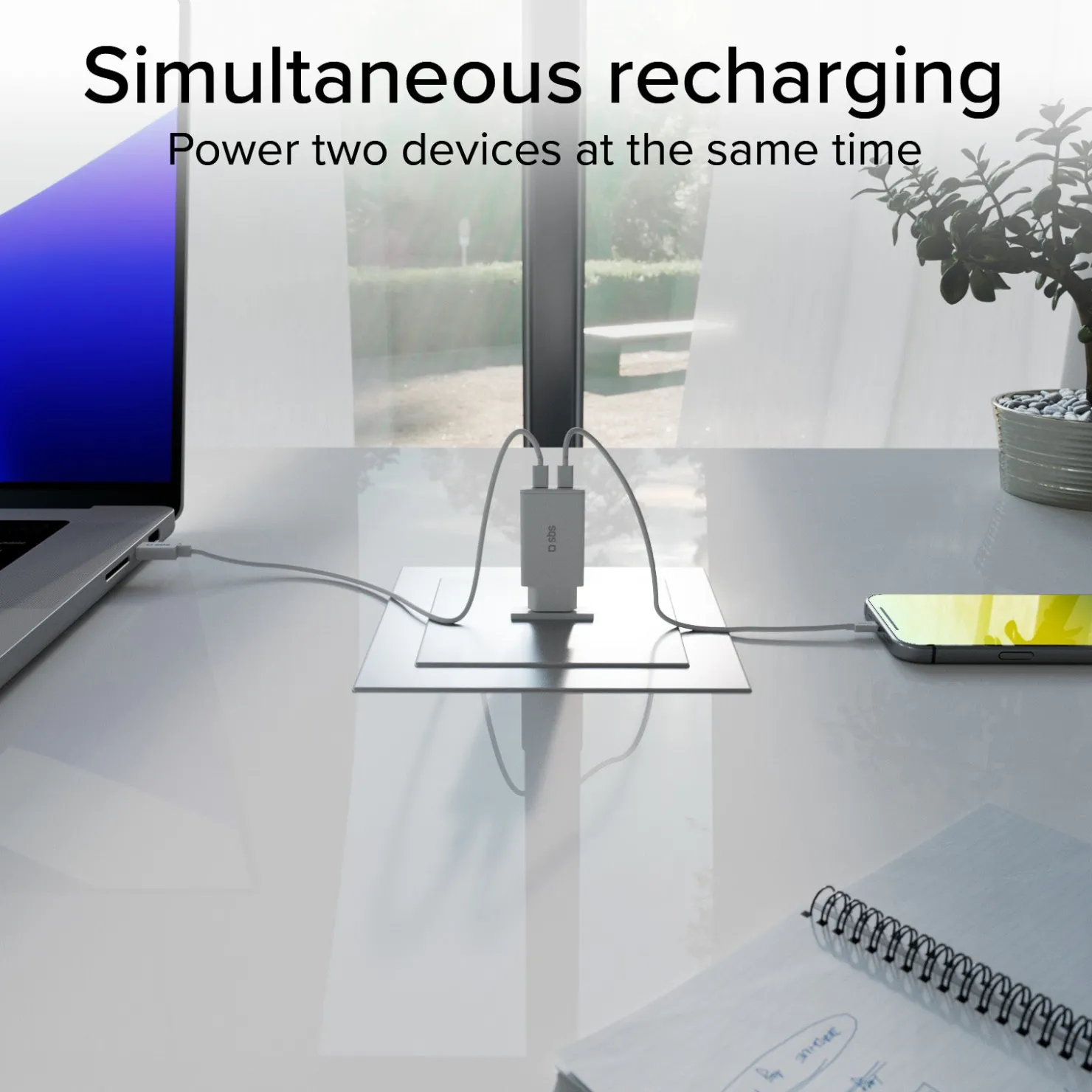 GaN ultraflaches 67-Watt-Ladegerät mit zwei USB-C Power Delivery-Anschlüssen, europäischer Stecker|SBS Discount