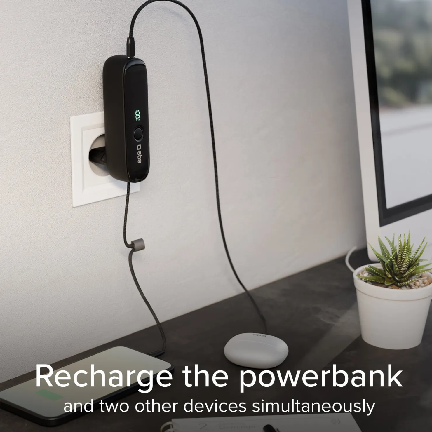 Powerbank Hybrid 5000 mAh PD 20W mit integrierter Buchse|SBS Discount
