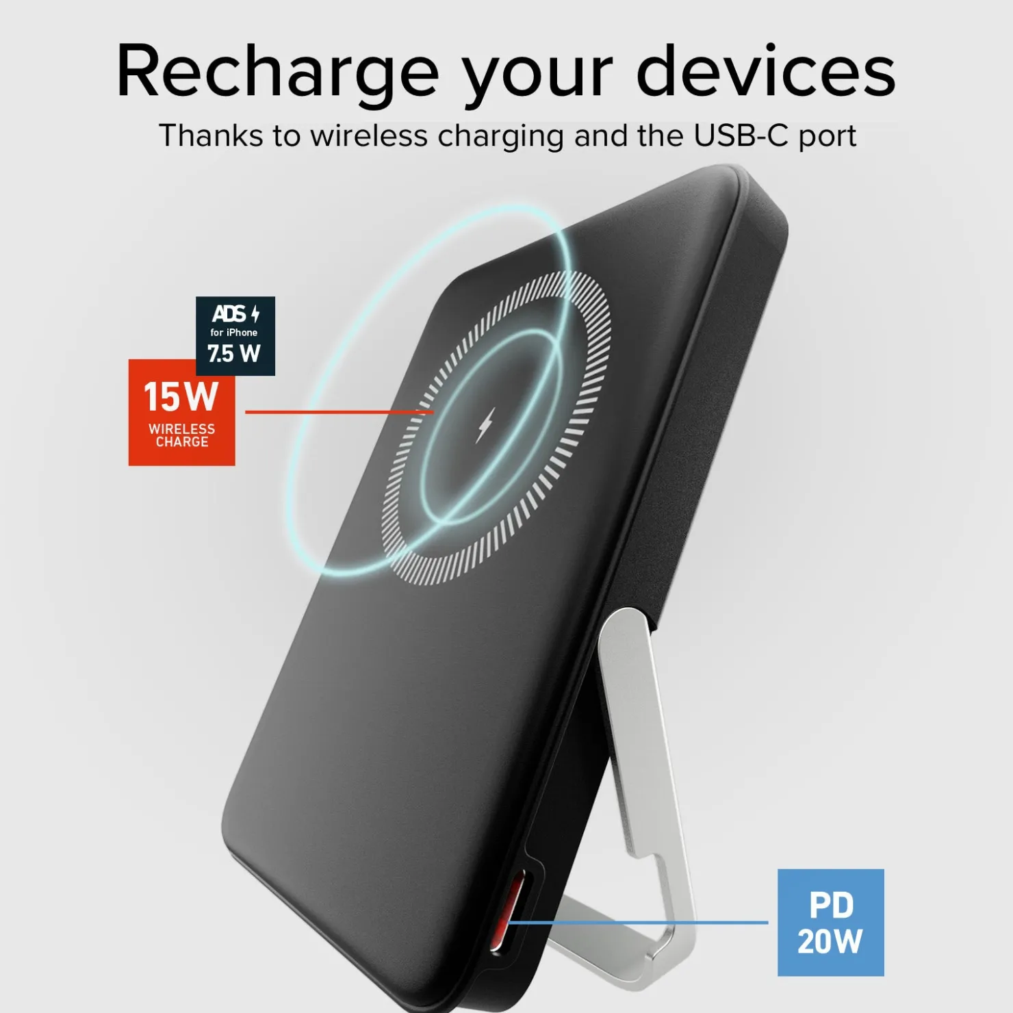 Powerbank mit 10.000 mAh, kabelloses Laden und integriertem Standfuß|SBS Fashion