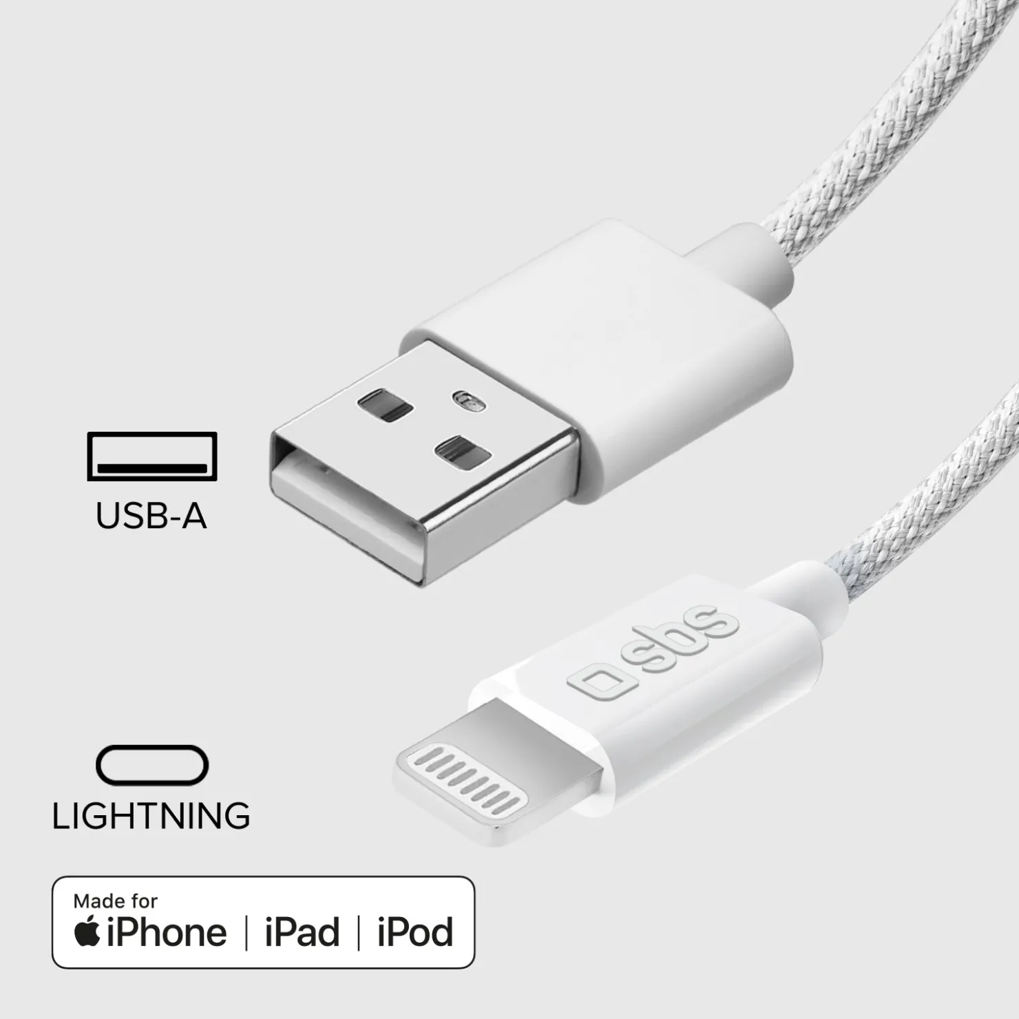 USB-A – Lightning-Textilkabel mit Kabelhalter, 1,5 Meter|SBS Discount