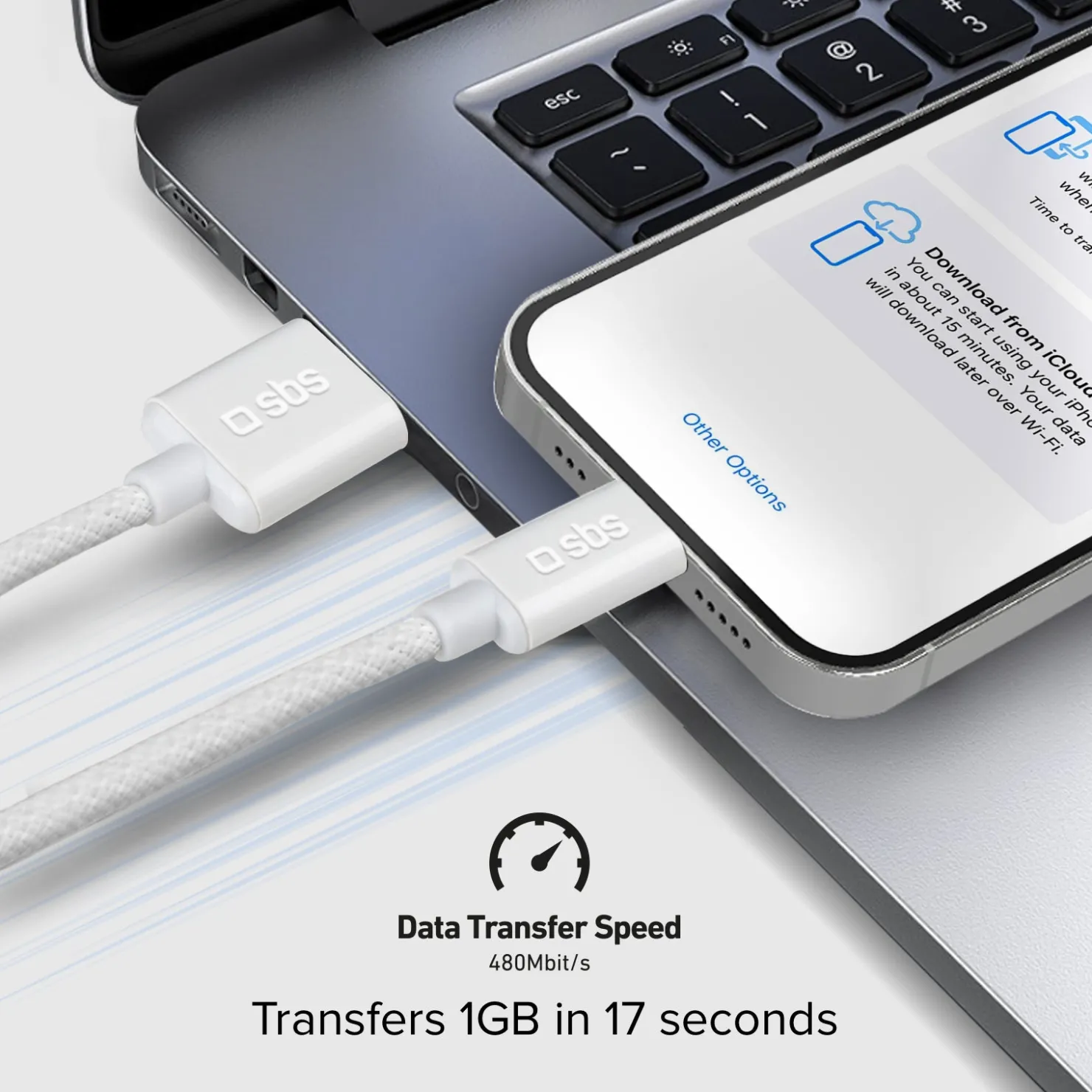 USB-A – Lightning-Textilkabel mit Kabelhalter, 1,5 Meter|SBS Discount