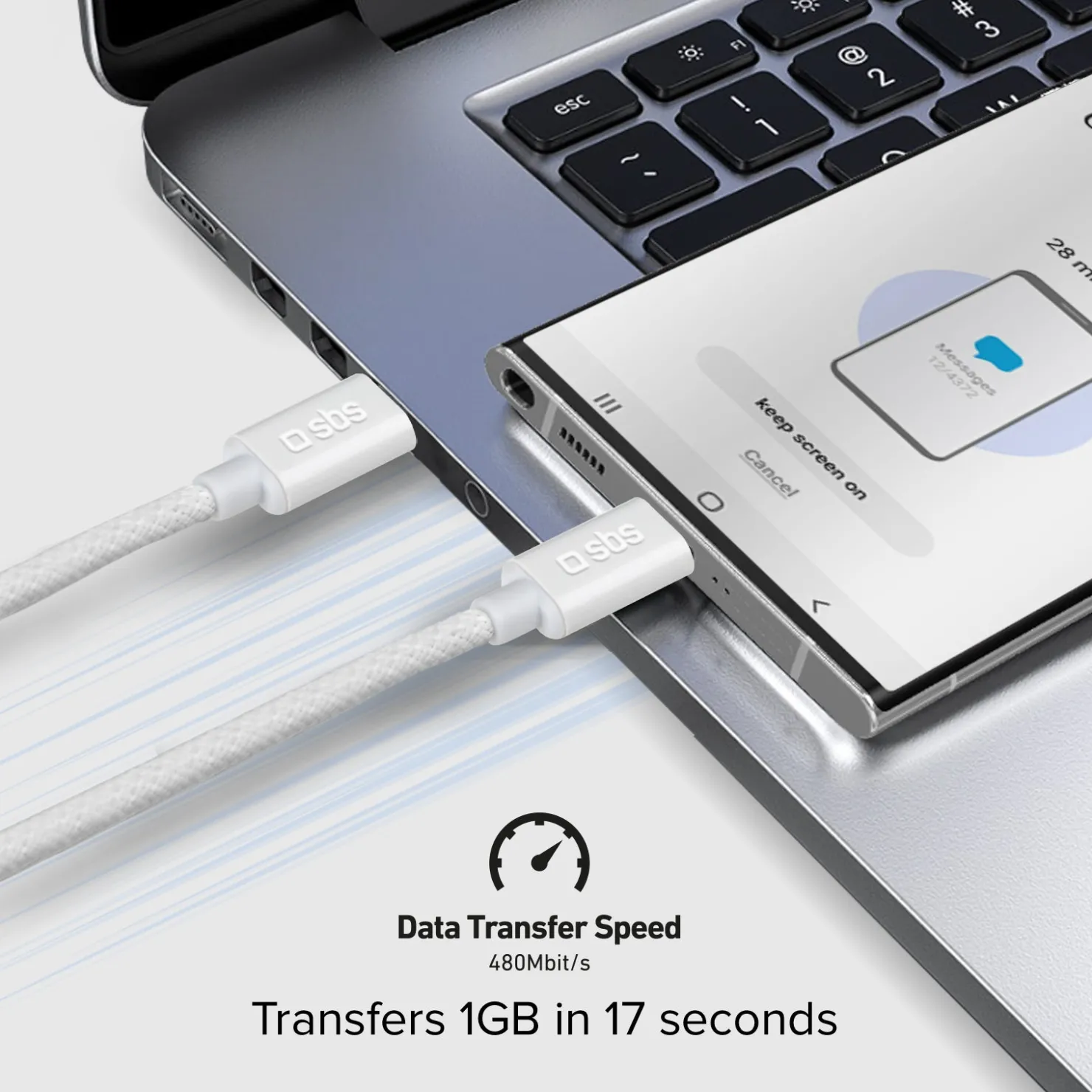 USB-C - USB-C-Textilkabel mit Kabelhalter, 1,5 Meter|SBS Outlet