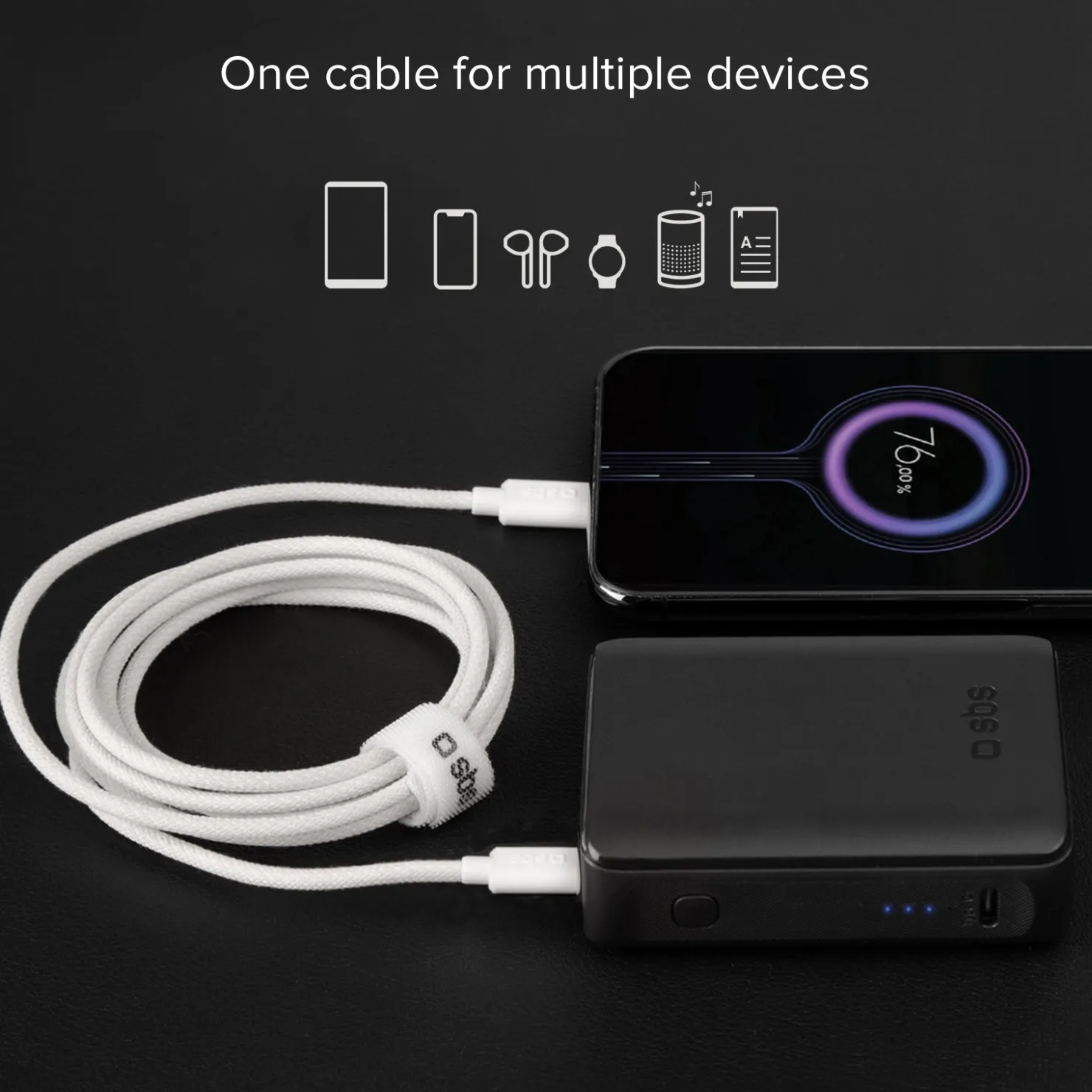 USB-C - USB-C-Textilkabel mit Kabelhalter, 1,5 Meter|SBS Outlet