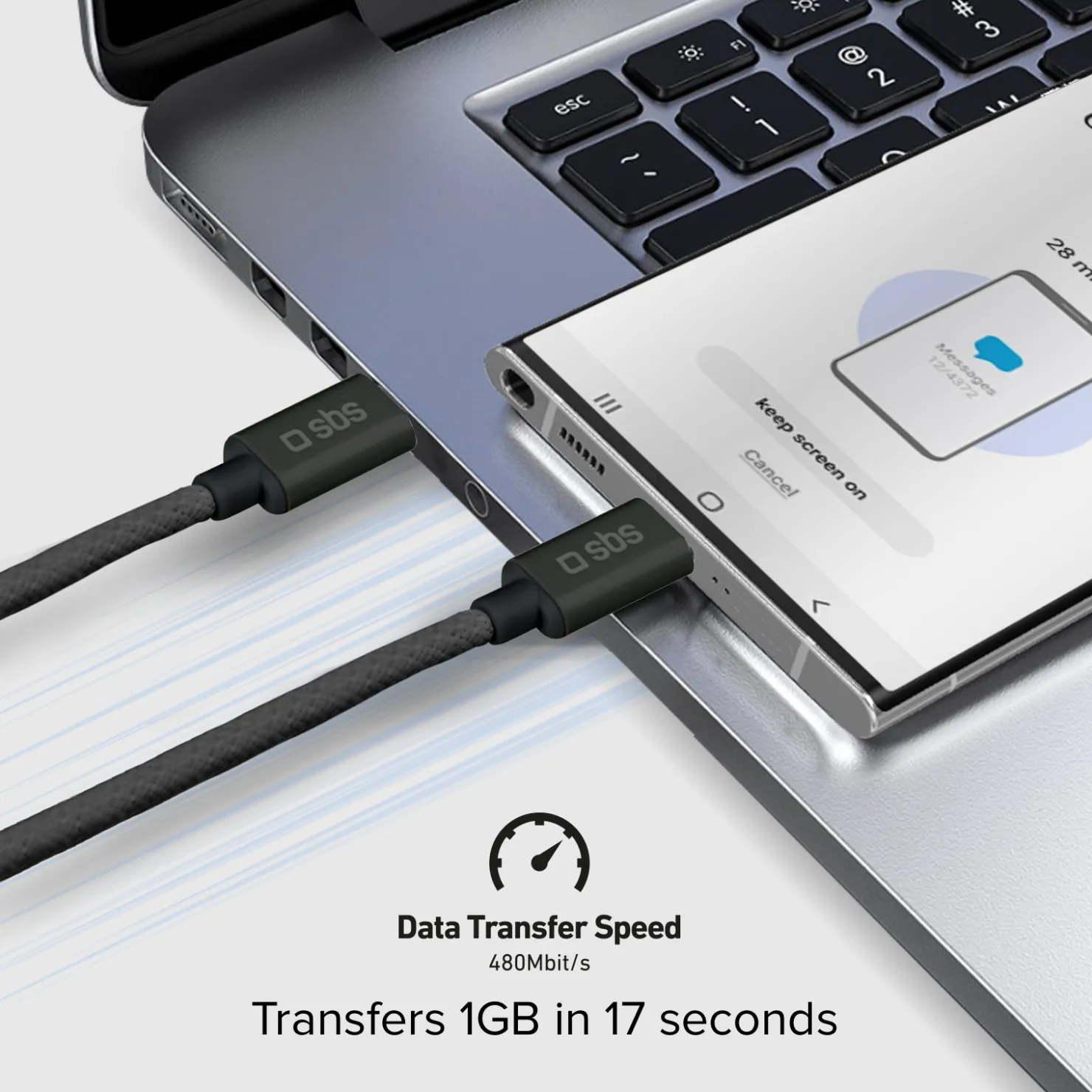 USB-C - USB-C-Textilkabel mit Kabelhalter, 1,5 Meter|SBS Outlet