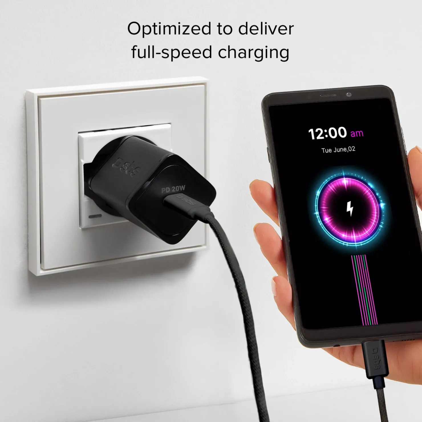 USB-C - USB-C-Textilkabel mit Kabelhalter, 1,5 Meter|SBS Outlet