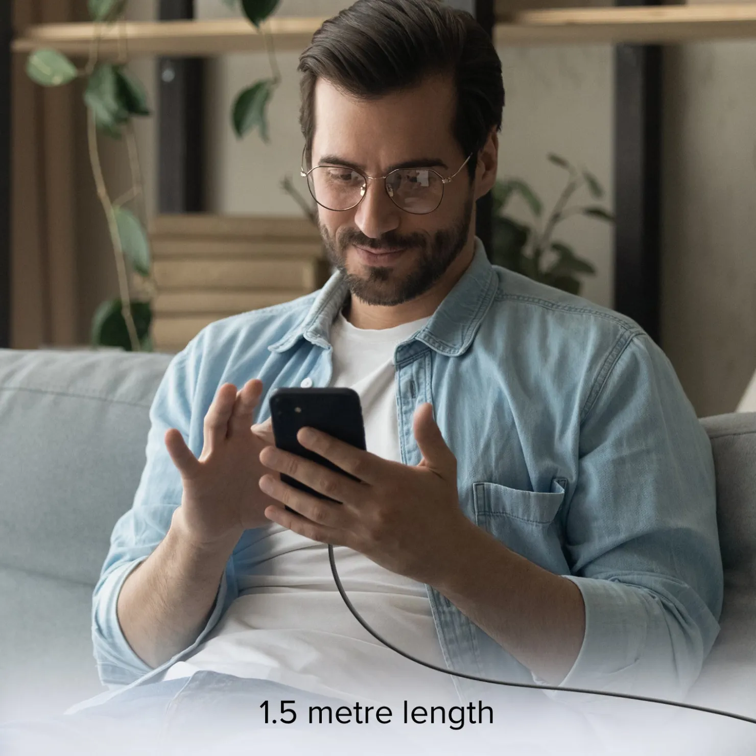 USB-C - USB-C-Textilkabel mit Kabelhalter, 1,5 Meter|SBS Outlet
