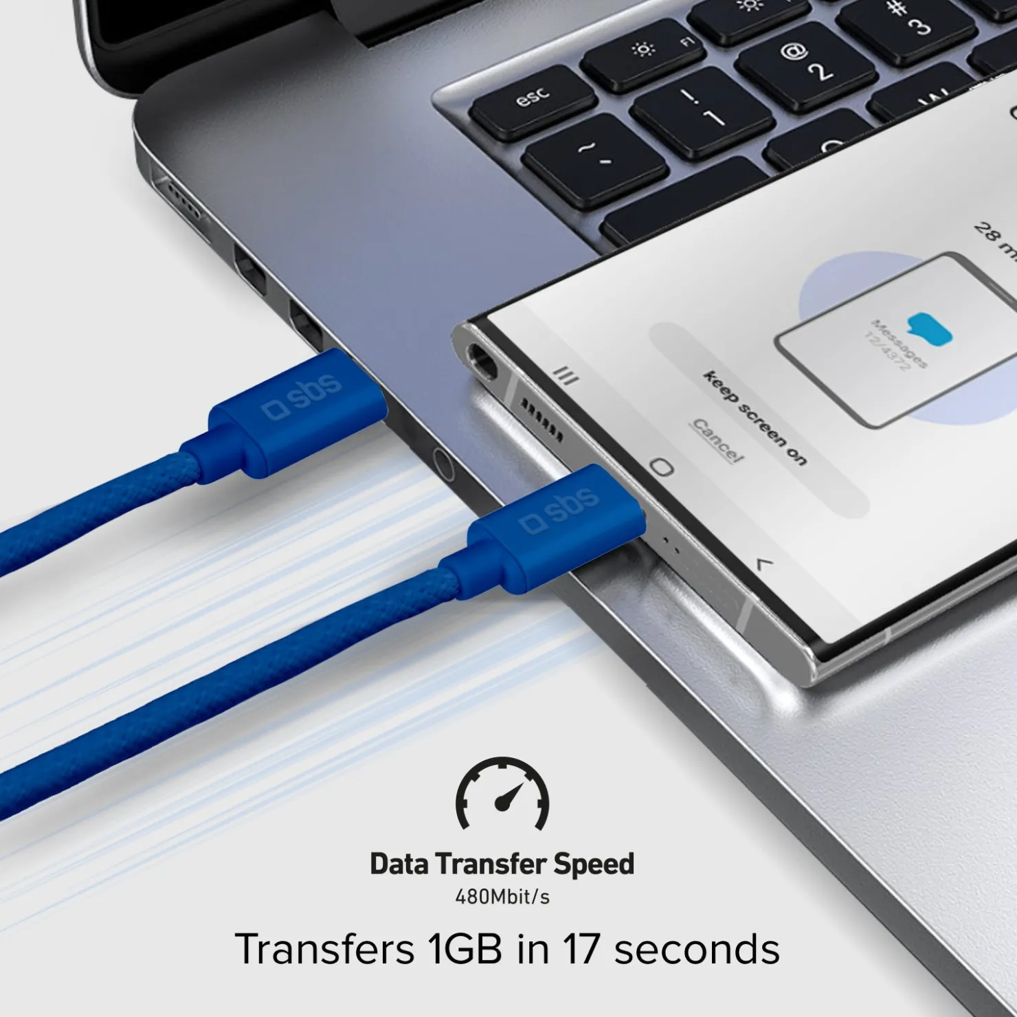 USB-C - USB-C-Textilkabel mit Kabelhalter, 1,5 Meter|SBS Outlet