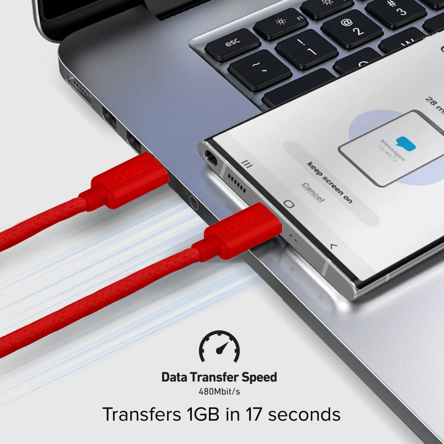 USB-C - USB-C-Textilkabel mit Kabelhalter, 1,5 Meter|SBS Outlet