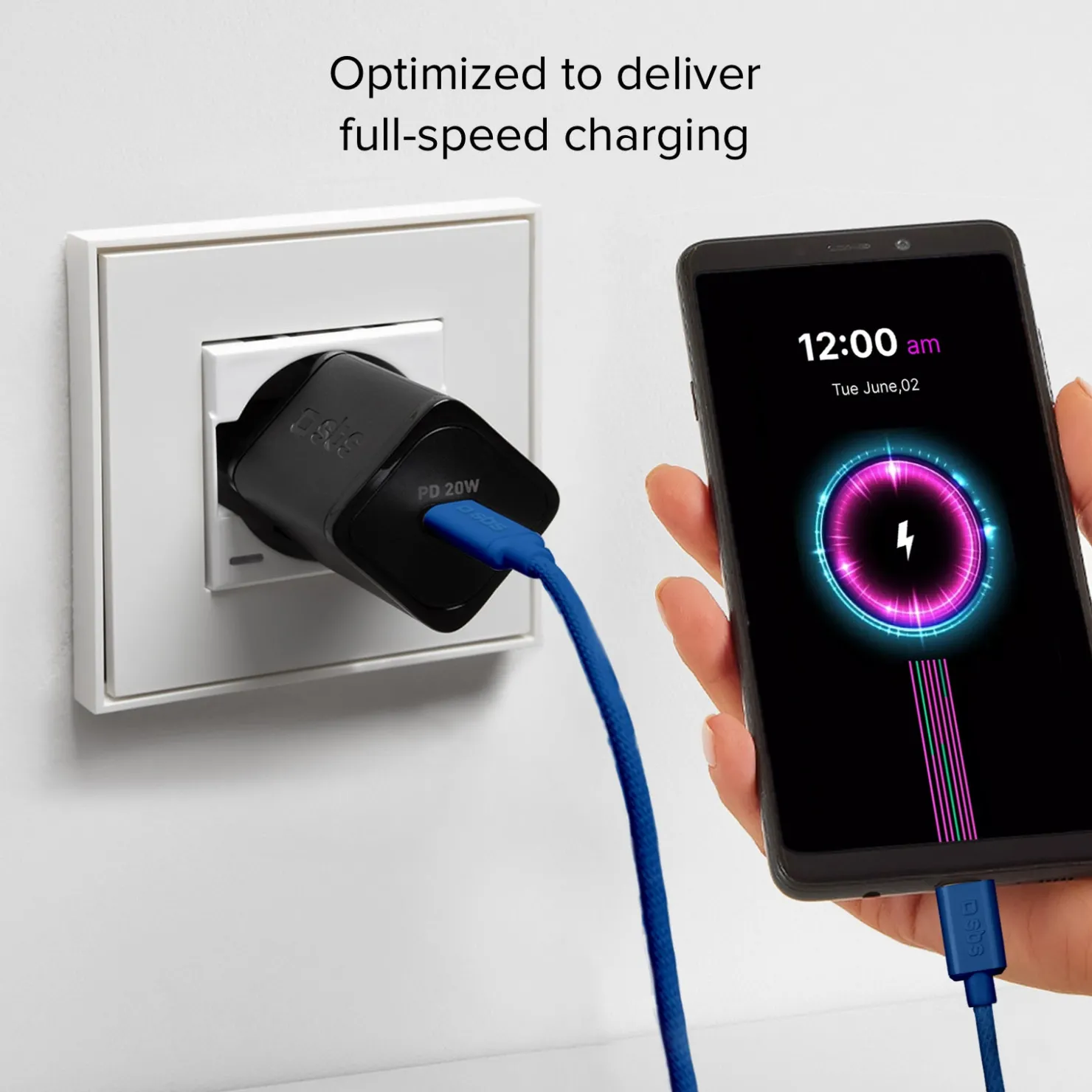 USB-C - USB-C-Textilkabel mit Kabelhalter, 1,5 Meter|SBS Outlet
