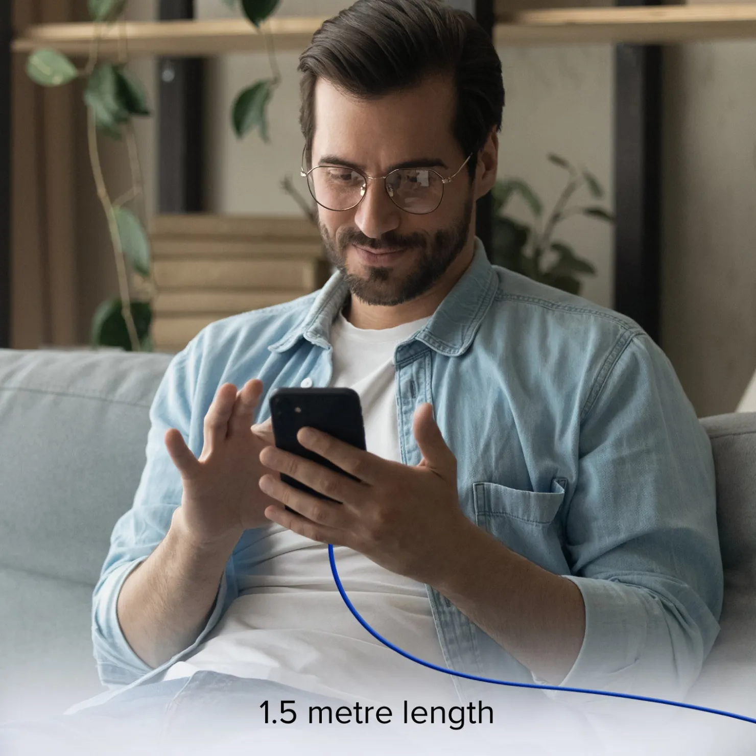 USB-C - USB-C-Textilkabel mit Kabelhalter, 1,5 Meter|SBS Outlet