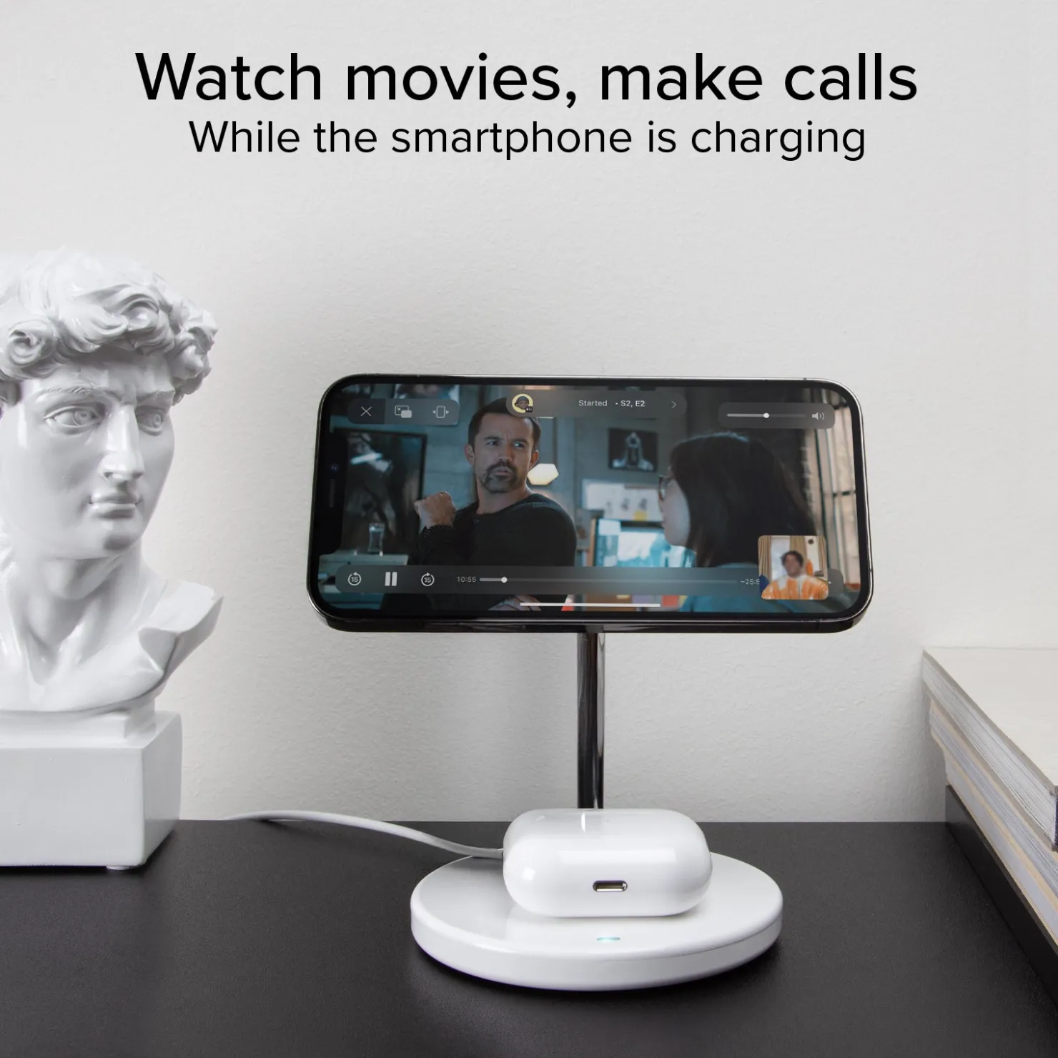 Vertikale kabellose 2-in-1-Ladestation für iPhone, Android-Handys, AirPods, TWS-Ohrhörer|SBS Clearance