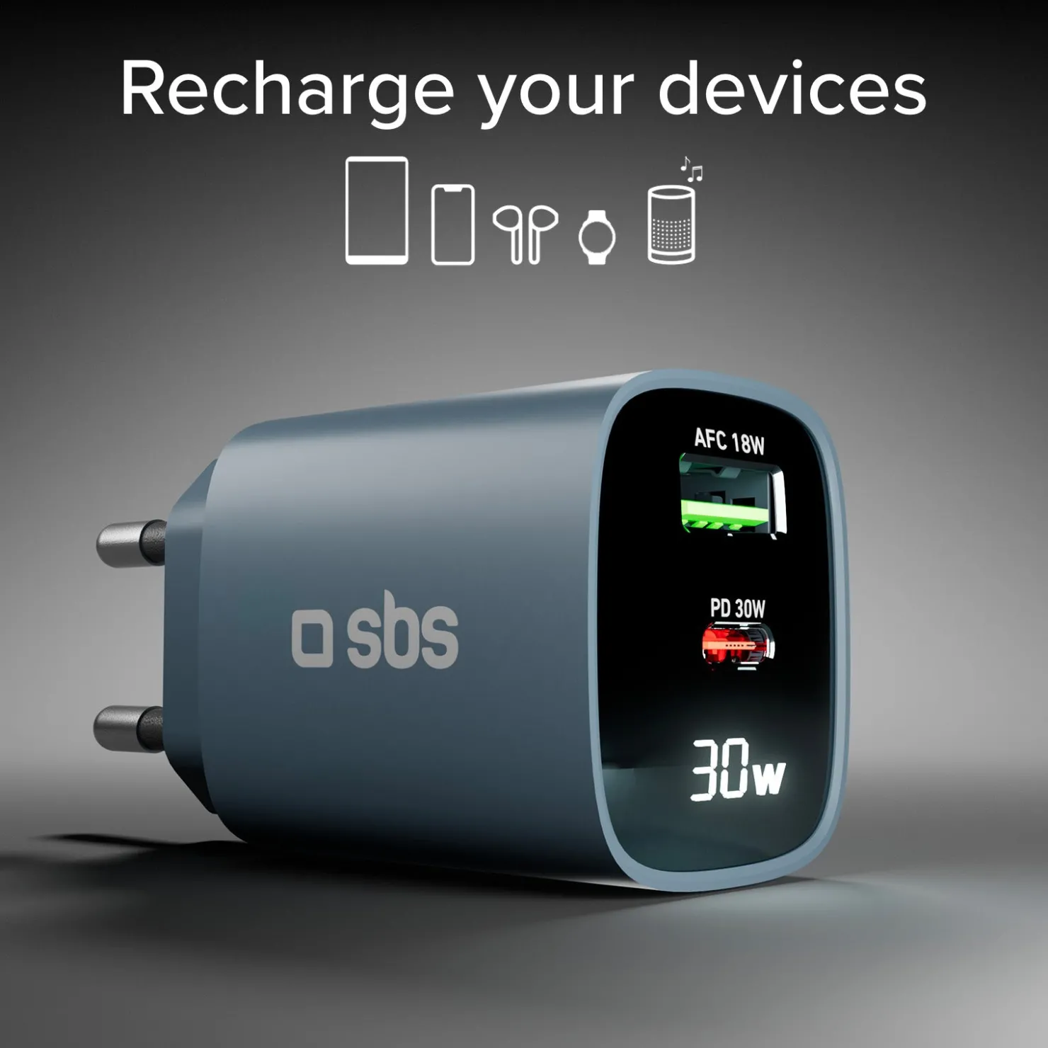 Wandladegerät mit LCD-Bildschirm, 1 USB-C-PD-30W-Ausgang, 1 USB-A-18W-Ausgang|SBS Fashion