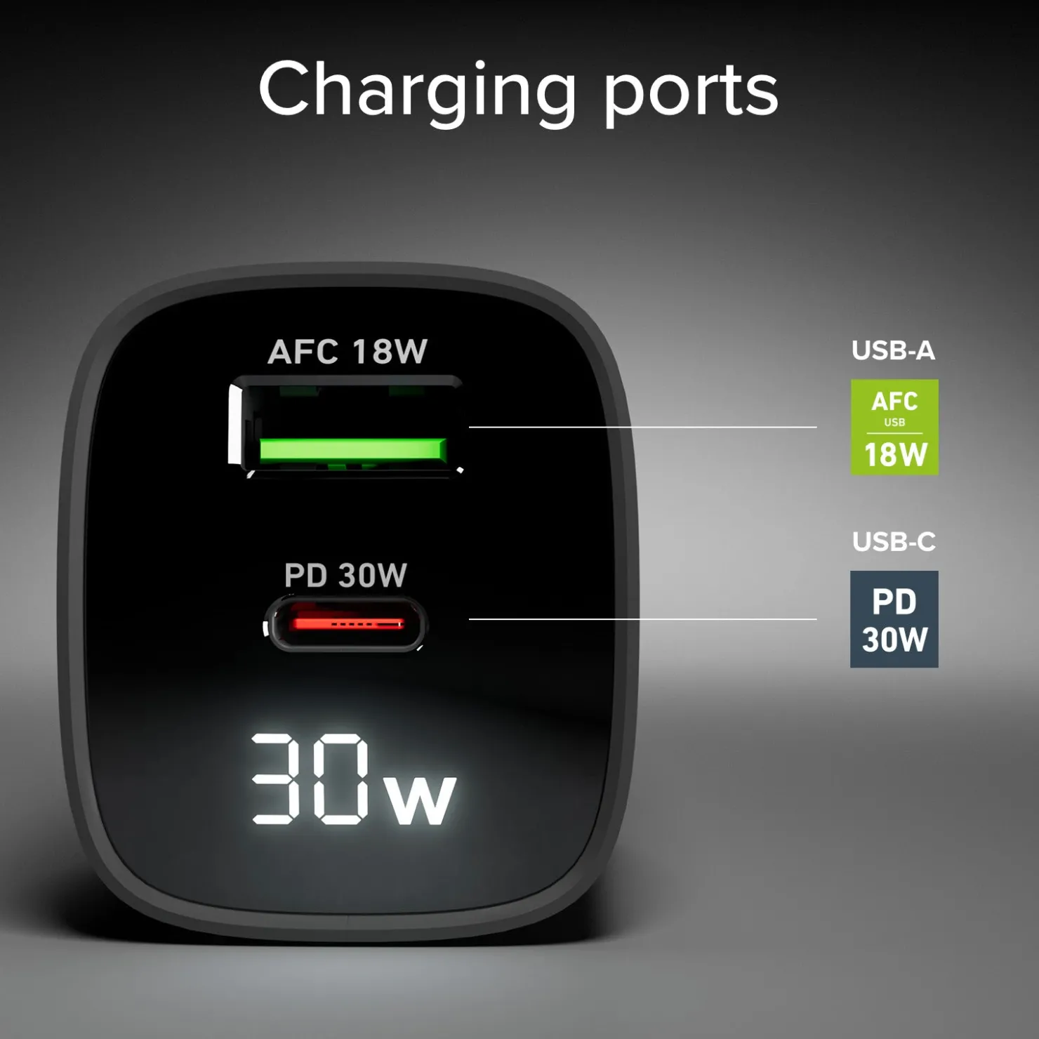 Wandladegerät mit LCD-Bildschirm, 1 USB-C-PD-30W-Ausgang, 1 USB-A-18W-Ausgang|SBS Fashion