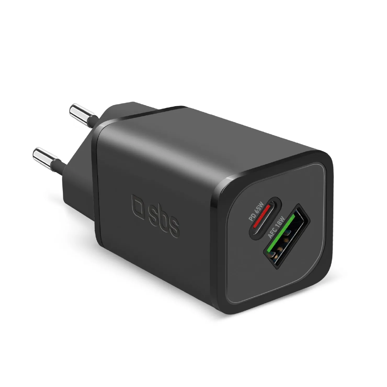 65-Watt-GaN-Wandladegerät mit einem USB-C-Power-Delivery- und einem USB-A-Adaptive-Fast-Charge-Ausgang|SBS Discount