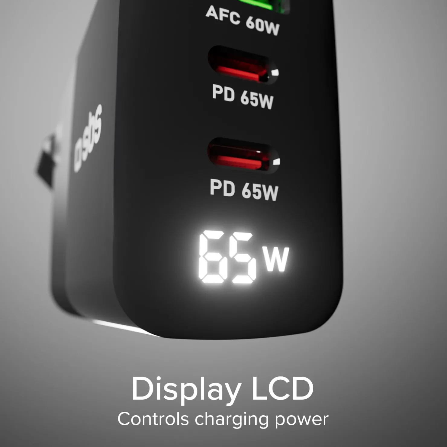 65-Watt-Ladegerät mit LCD-Display, 2 USB-C-Ausgängen für die Stromversorgung und 1 USB-A-Ausgang für die adaptive Schnellladung|SBS Hot